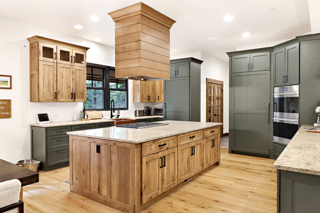 Wood grain and grey cabinets from Showplace Cabinetry