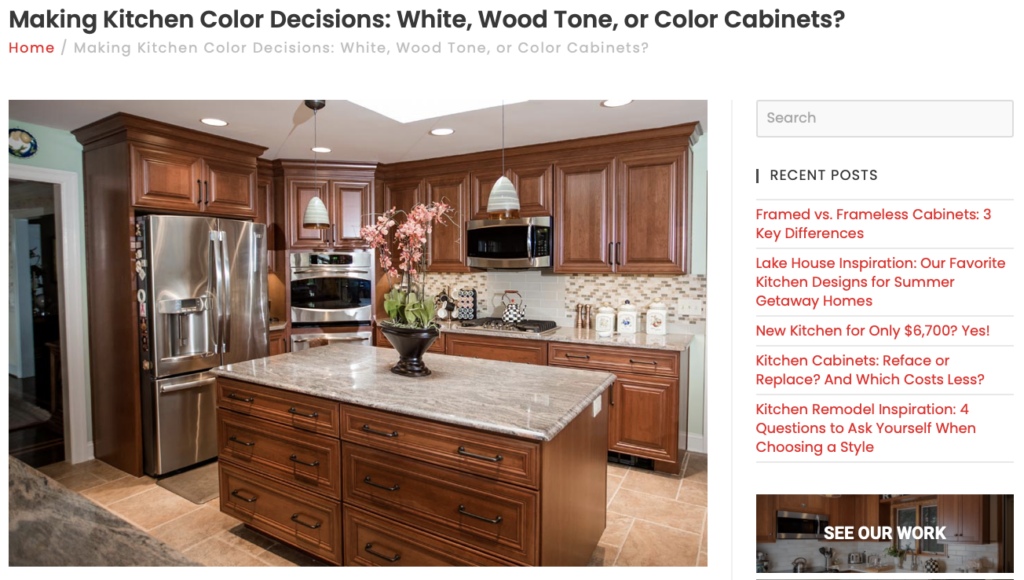 screenshot of kitchen cabinets style blog post