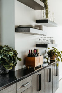 Grey, black and white backsplash behind
