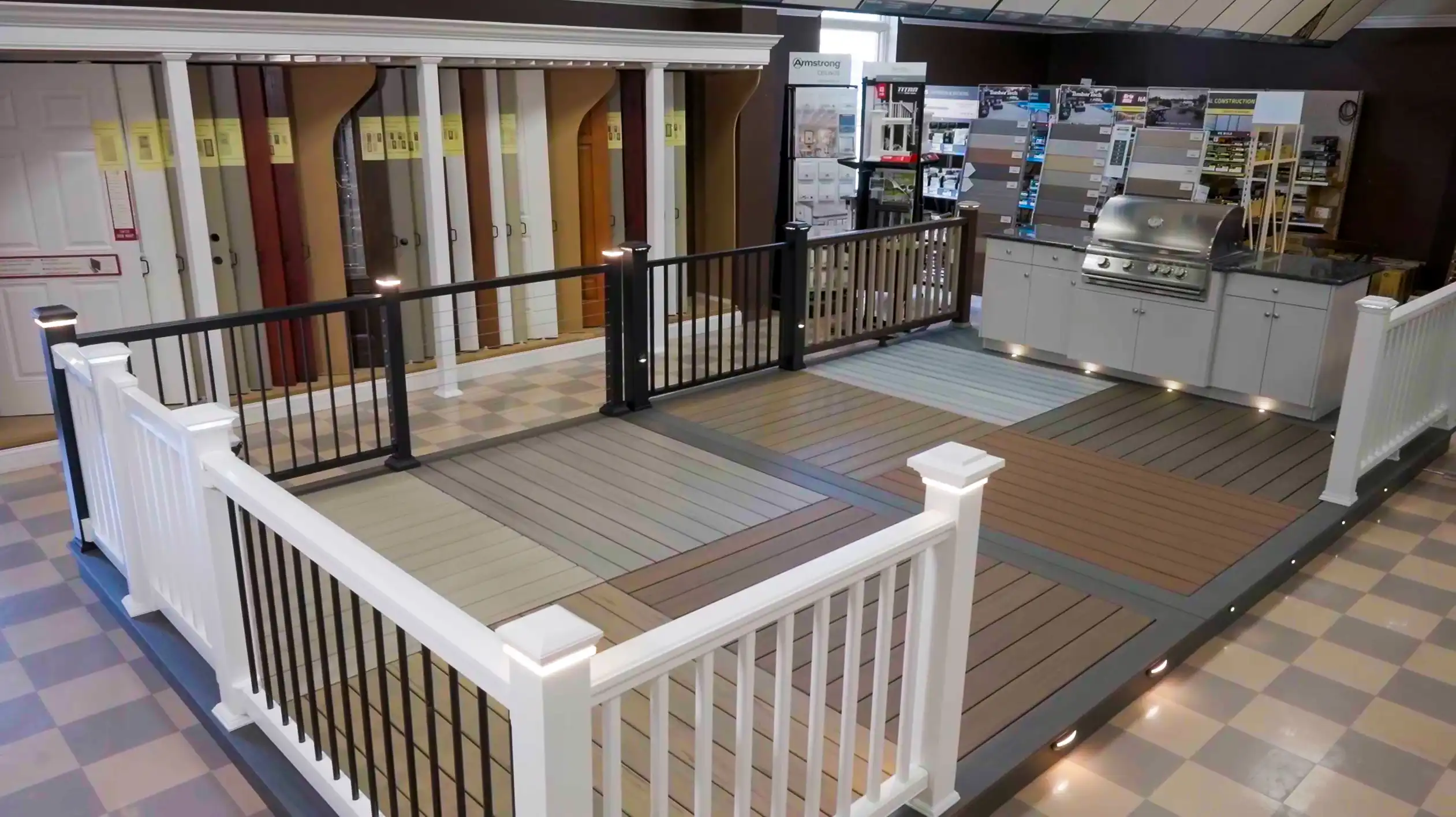Deck Showroom with Door Samples Behind It